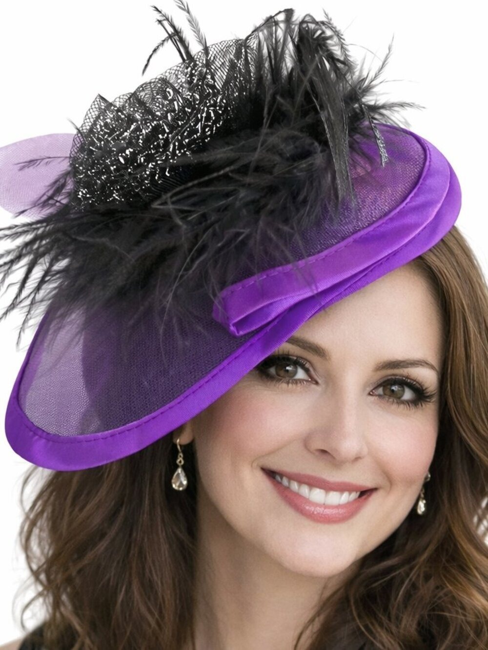 EUC Purple Feather Fascinator • Mesh Hat • Derby Wedding Tea Party Headpiece